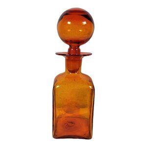 Vtg 11” RAINBOW Amberina Tangerine ORANGE Glass MCM Ball DECANTER‎
